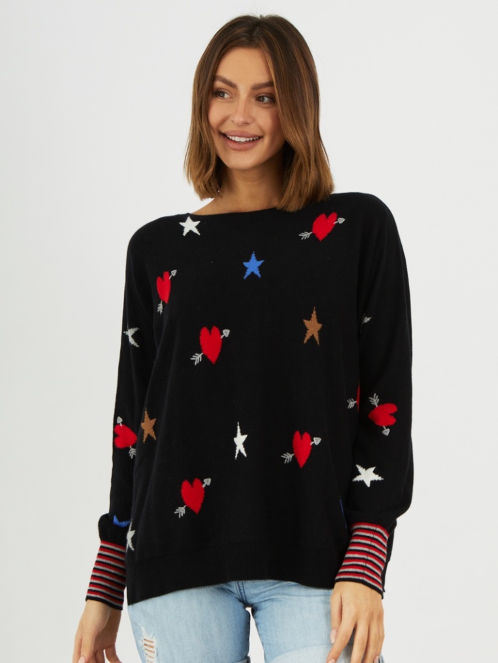 Zaket & Plover Hearts and Stars Crew Neck 5% Cashmere, 95% Cotton